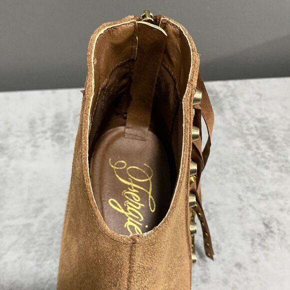 Fergie Bennie Tan/Brown Suede Leather Fringe Beaded Ankle Boots/Booties Size 6.5 - Picture 13 of 16